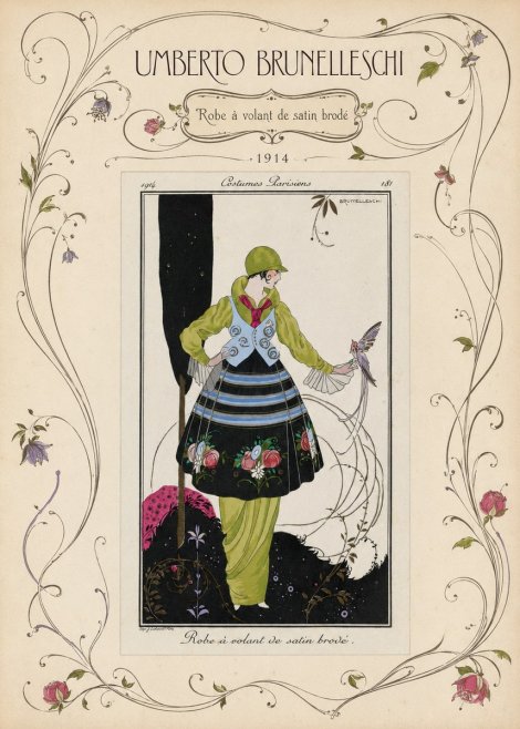 Umberto Brunelleschi Robe À Volant De Satin Brodé No3 - Juliste