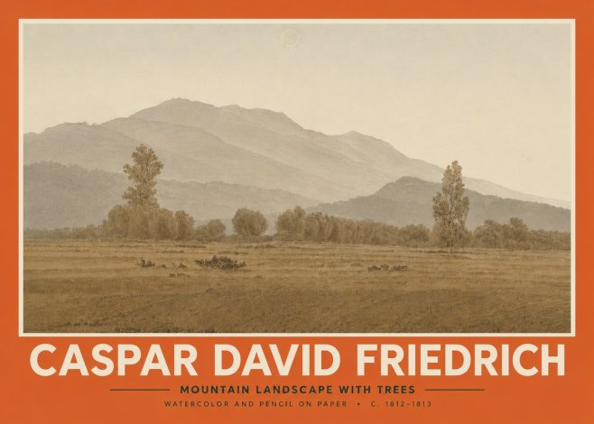 Caspar David Friedrich Mountain Landscape with Trees No5 - Juliste