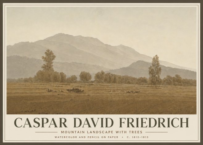 Caspar David Friedrich Mountain Landscape with Trees No6 - Juliste