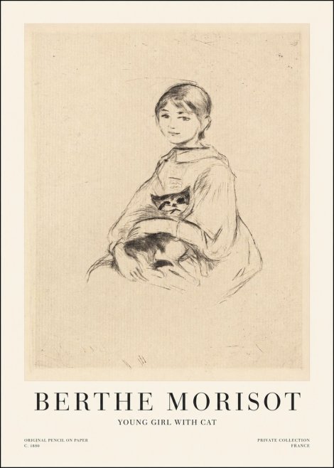 Berthe Morisot Young Girl with Cat No1 - Juliste