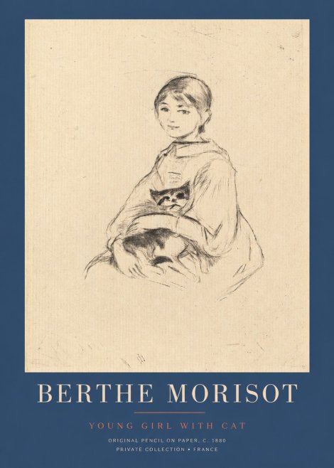 Berthe Morisot Young Girl with Cat No2 - Juliste