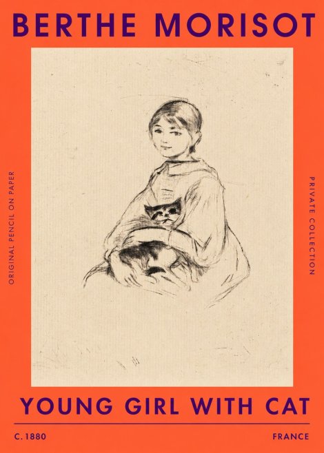 Berthe Morisot Young Girl with Cat No3 - Juliste