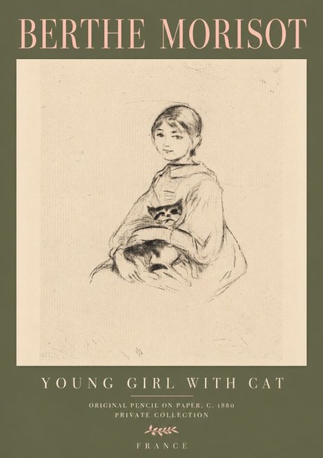 Berthe Morisot Young Girl with Cat No4 - Juliste