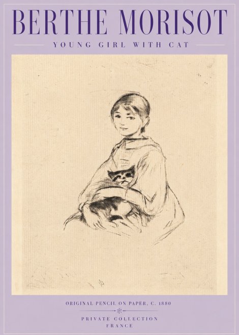 Berthe Morisot Young Girl with Cat No5 - Juliste