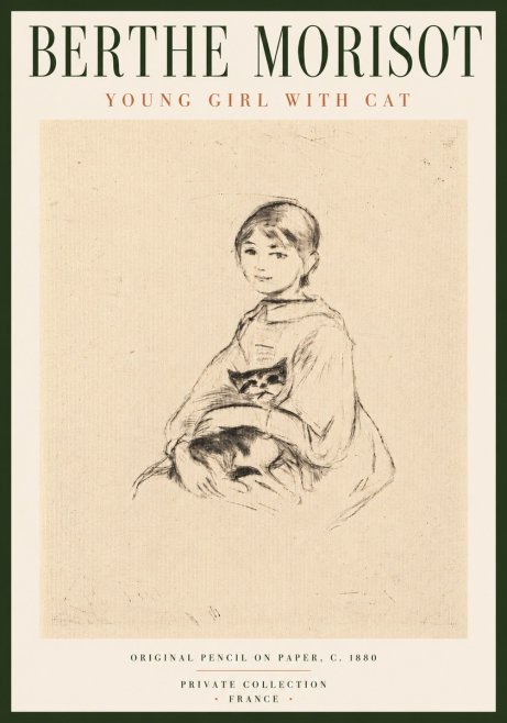 Berthe Morisot Young Girl with Cat No6 - Juliste