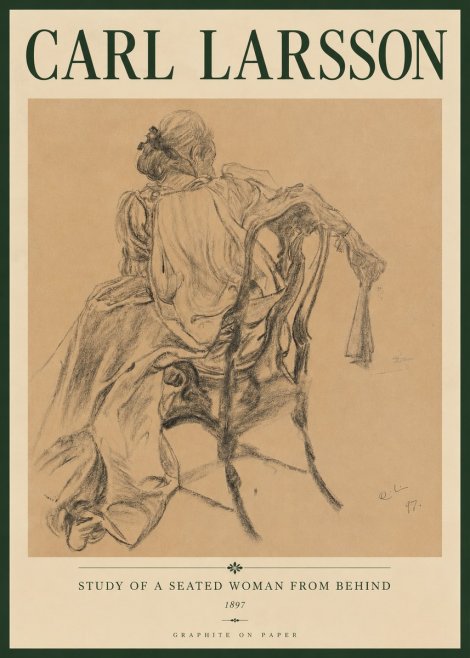 Carl Larsson Study of a Seated Woman from Behind No4 - Juliste