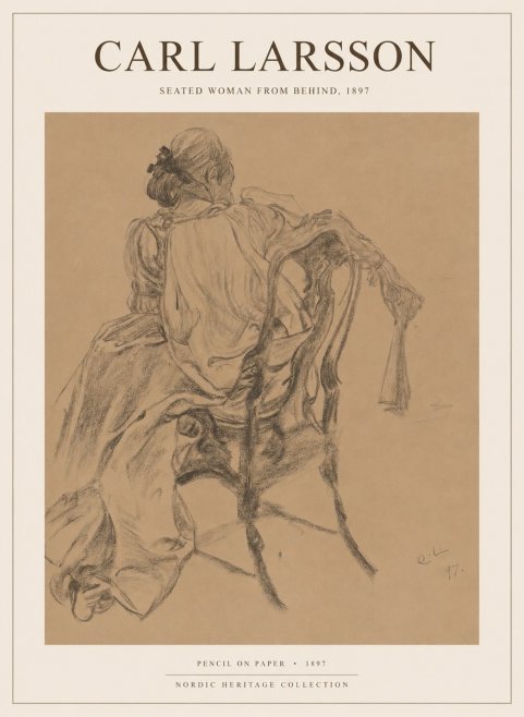 Carl Larsson Study of a Seated Woman from Behind No6 - Juliste
