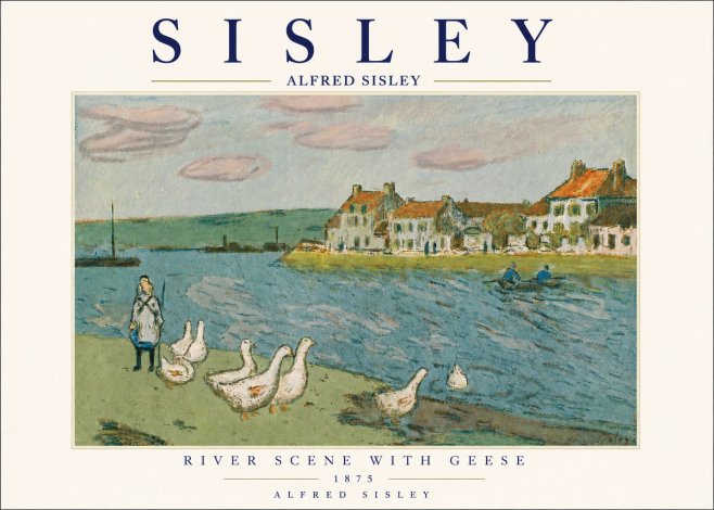 Sisley River Scene with Geese No5 - Juliste