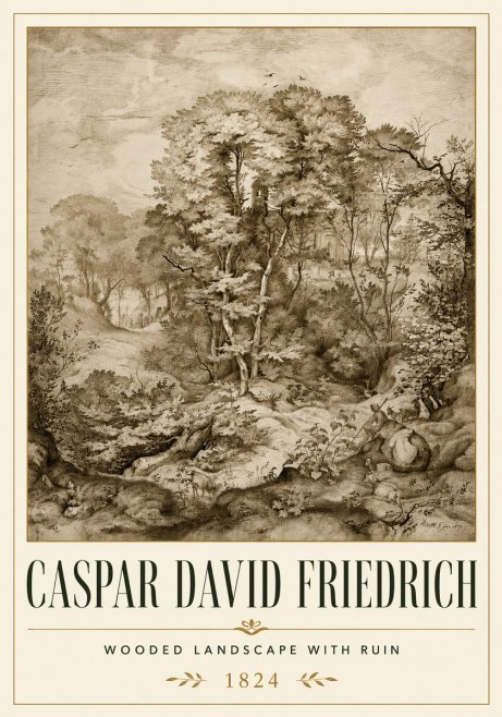 Caspar David Friedrich Wooded Landscape with Ruin No6 - Juliste