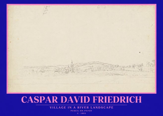 Caspar David Friedrich Village in a River Landscape No2 - Juliste