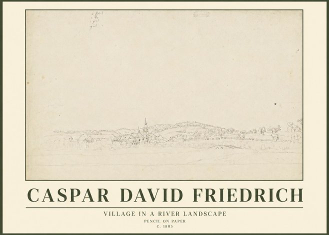 Caspar David Friedrich Village in a River Landscape No3 - Juliste