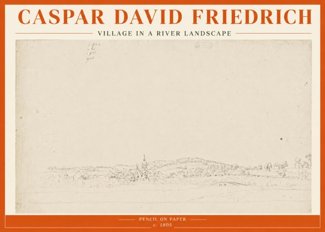 Caspar David Friedrich Village in a River Landscape No5 - Juliste