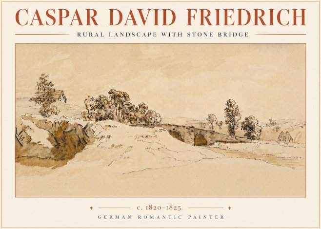 Caspar David Friedrich Rural Landscape with Stone Bridge No4 - Juliste
