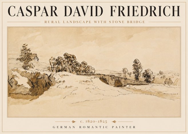 Caspar David Friedrich Rural Landscape with Stone Bridge No6 - Juliste