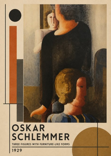 Oskar Schlemmer Three Figures with Furniture-like Forms No1 - Juliste