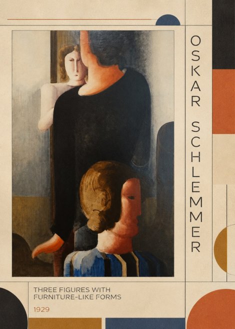 Oskar Schlemmer Three Figures with Furniture-like Forms No2 - Juliste