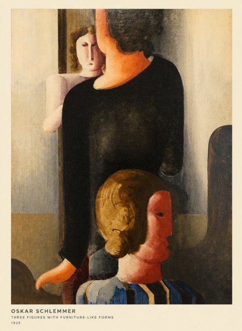 Oskar Schlemmer Three Figures with Furniture-like Forms No6 - Juliste