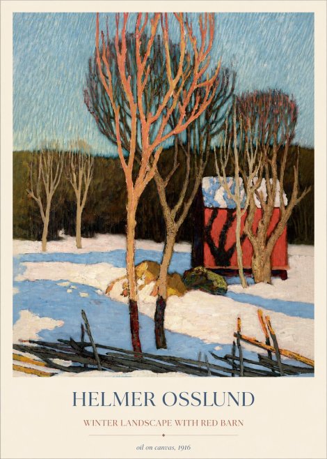 Helmer Osslund Winter Landscape with Red Barn No1 - Juliste