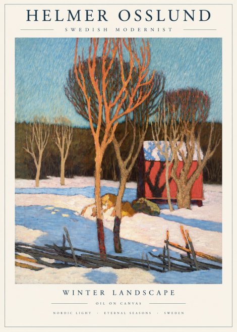 Helmer Osslund Winter Landscape with Red Barn No2 - Juliste