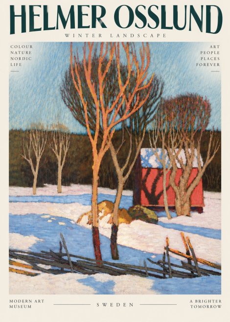 Helmer Osslund Winter Landscape with Red Barn No6 - Juliste
