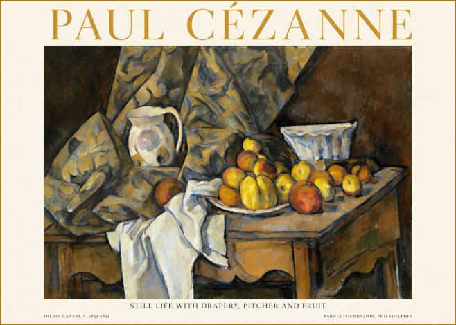 Paul Cézanne Still Life with Drapery, Pitcher and Fruit No1 - Juliste