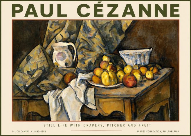 Paul Cézanne Still Life with Drapery, Pitcher and Fruit No5 - Juliste