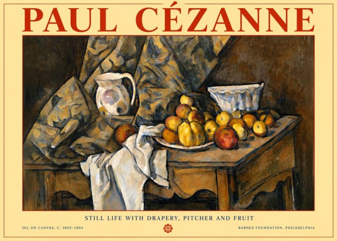 Paul Cézanne Still Life with Drapery, Pitcher and Fruit No6 - Juliste
