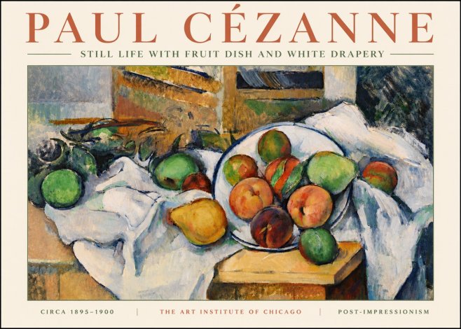 Paul Cézanne Still Life with Fruit Dish and White Drapery No5 - Juliste