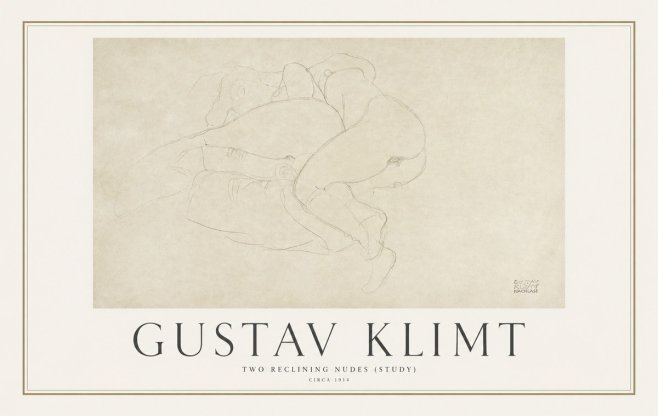 Klimt Two Reclining Nudes (Study) No1 - Juliste