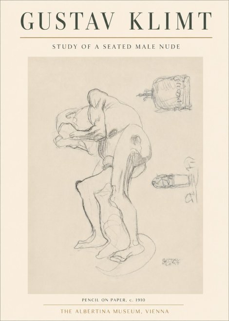 Klimt Study of a Seated Male Nude No3 - Juliste