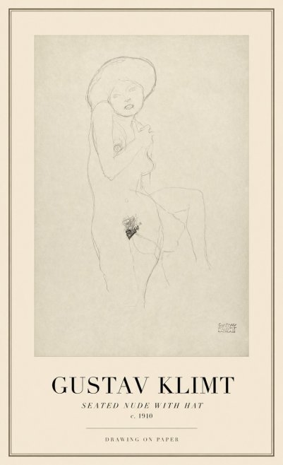 Klimt Seated Nude with Hat No1 - Juliste