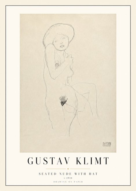 Klimt Seated Nude with Hat No3 - Juliste