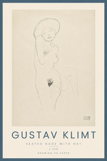 Klimt Seated Nude with Hat No5 - Juliste