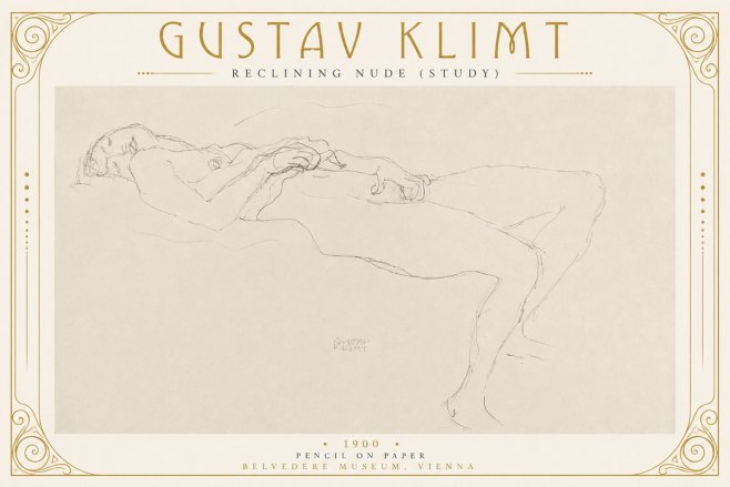 Klimt Reclining Nude (Study) No2 - Juliste