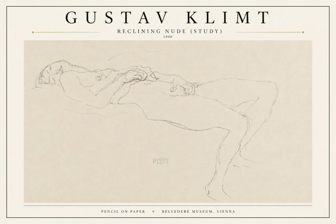 Klimt Reclining Nude (Study) No3 - Juliste