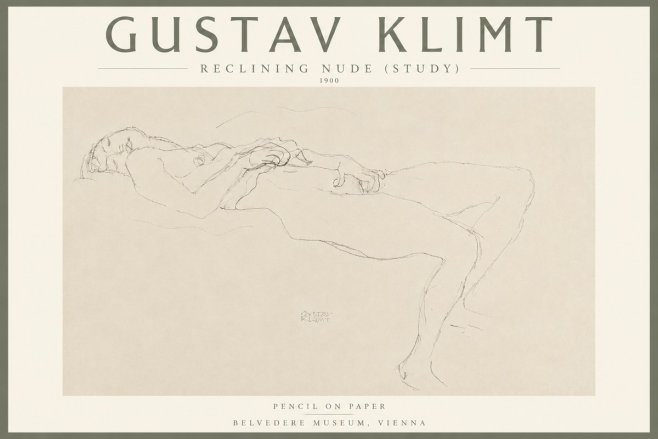 Klimt Reclining Nude (Study) No4 - Juliste