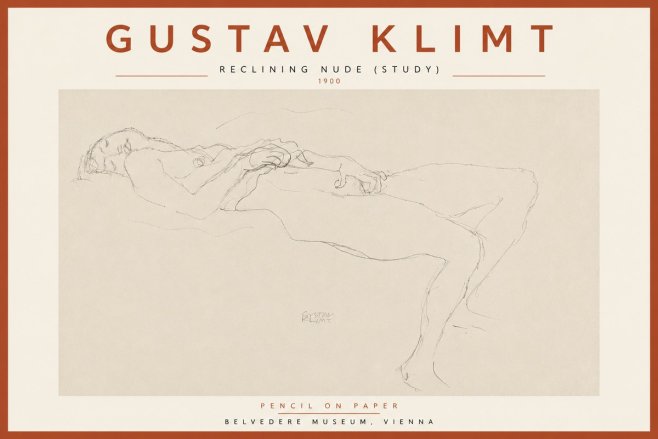 Klimt Reclining Nude (Study) No5 - Juliste