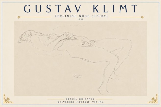 Klimt Reclining Nude (Study) No6 - Juliste