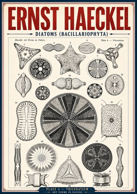 Ernst Haeckel Diatoms (Bacillariophyta) Plate 4 – Triceratium No6 - Juliste