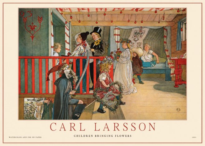 Carl Larsson Children Bringing Flowers No1 - Juliste