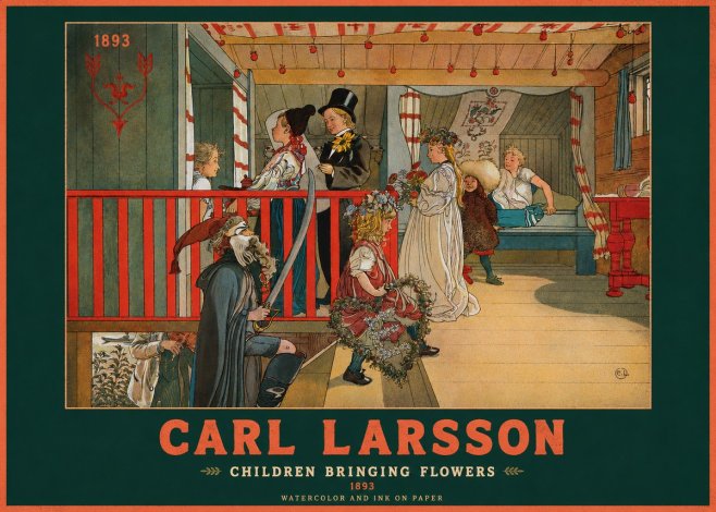 Carl Larsson Children Bringing Flowers No2 - Juliste