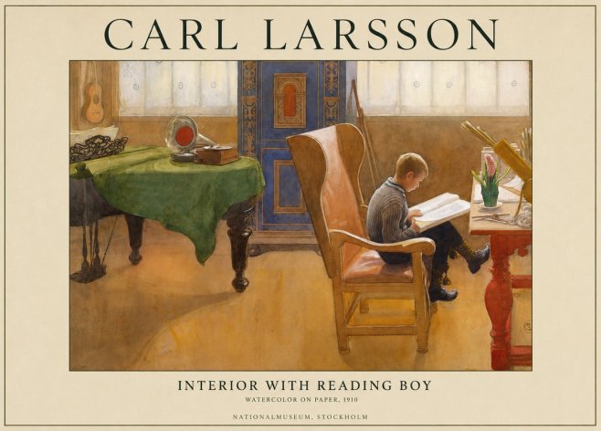 Carl Larsson Interior with Reading Boy No1 - Juliste