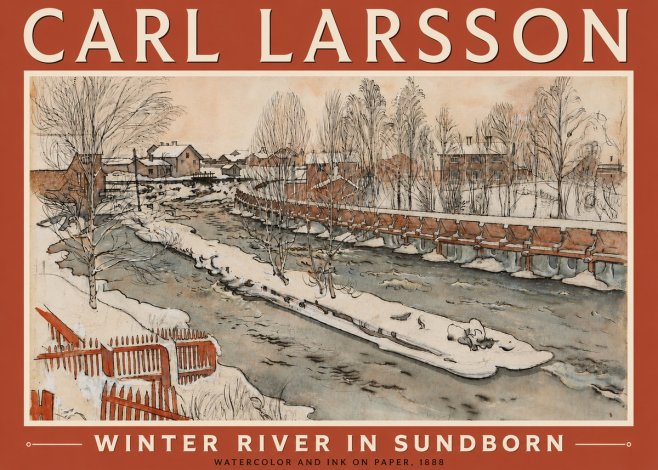 Carl Larsson Winter River in Sundborn No5 - Juliste