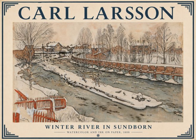 Carl Larsson Winter River in Sundborn No6 - Juliste