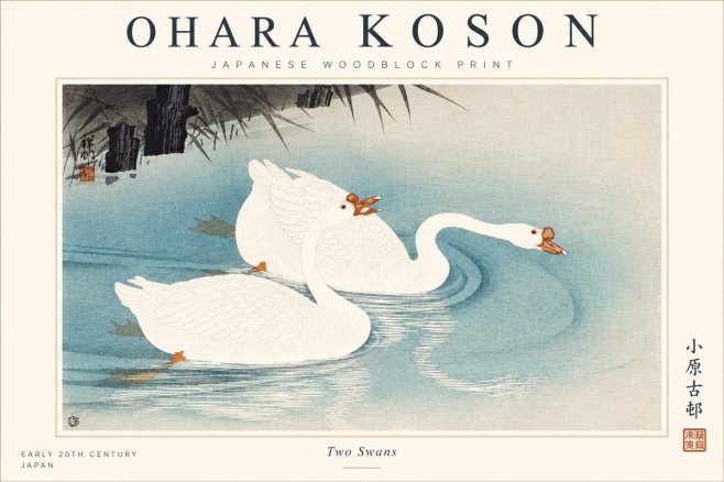 Ohara Koson Two Swans No1 - Juliste