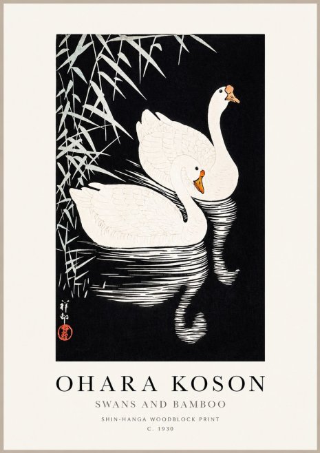 Ohara Koson Swans and Bamboo No1 - Juliste