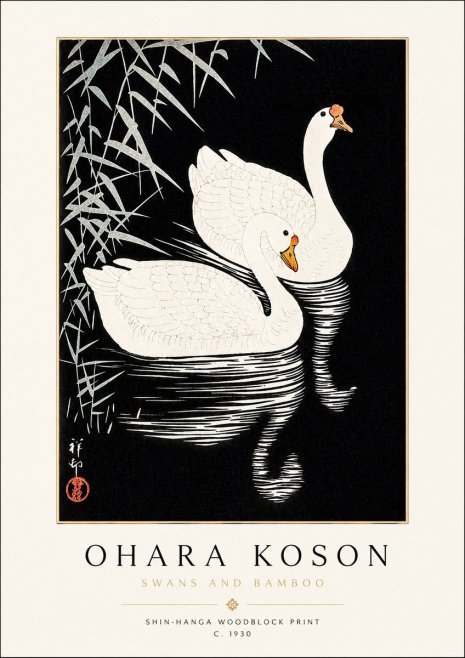 Ohara Koson Swans and Bamboo No3 - Juliste