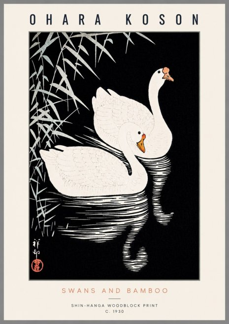 Ohara Koson Swans and Bamboo No6 - Juliste
