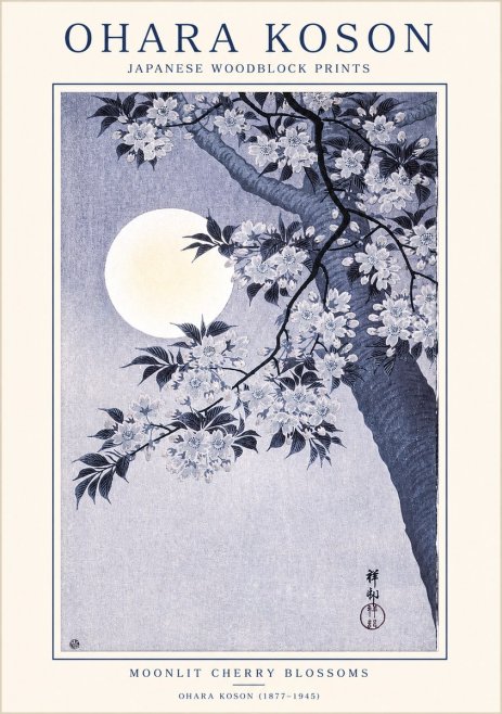 Ohara Koson Moonlit Cherry Blossoms No1 - Juliste