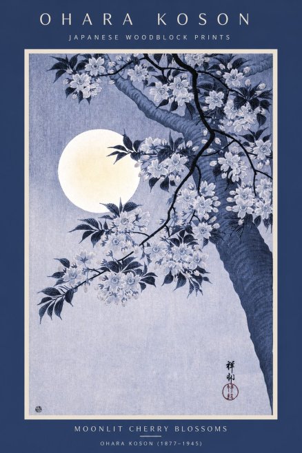 Ohara Koson Moonlit Cherry Blossoms No2 - Juliste